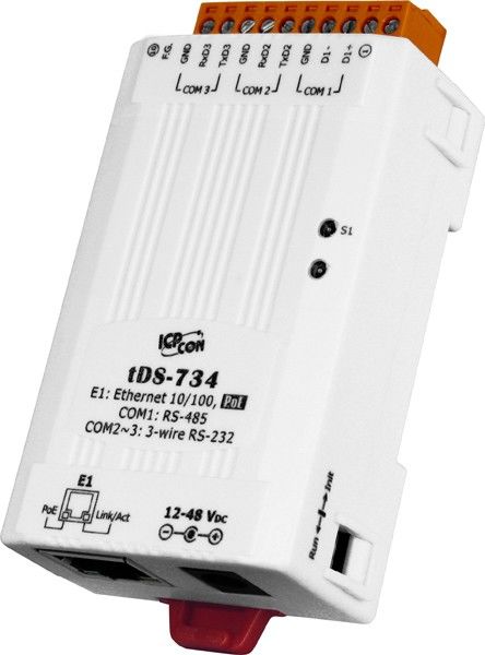 Сервер RS-232 и RS-485 в Ethernet с возможностью питания по PoE 3-портовый