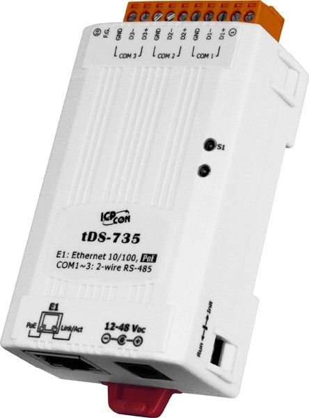 Сервер RS-485 в Ethernet с возможностью питания по PoE 3-портовый