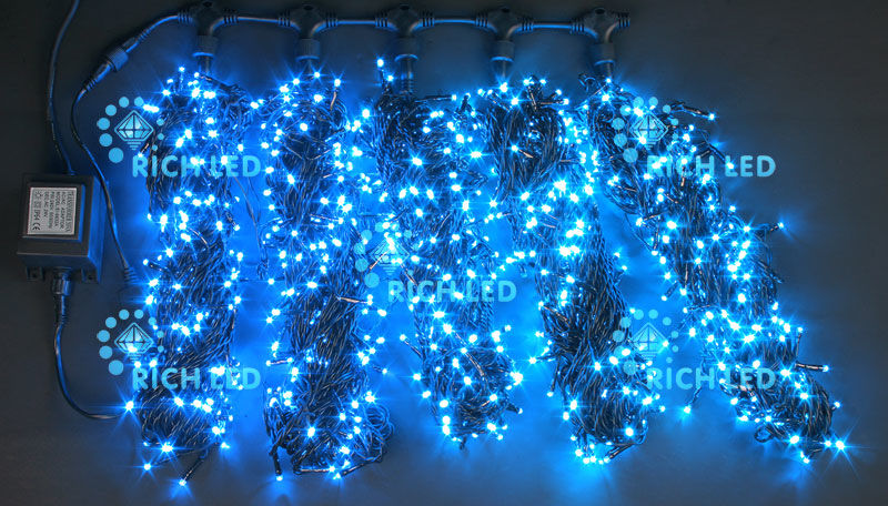 Светодиодная гирлянда LED 5 Нитей по 20 м, 24В, синяя, постоян. свечение
