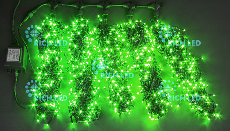 Светодиодная гирлянда LED 5 Нитей по 20 м, 24В, зелёная, постоян. свечение