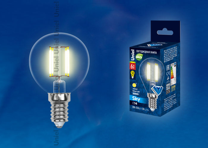 Лампа светодиодная LED-G45-6W/WW/E14/CL PLS02WH Uniel UL-00000197