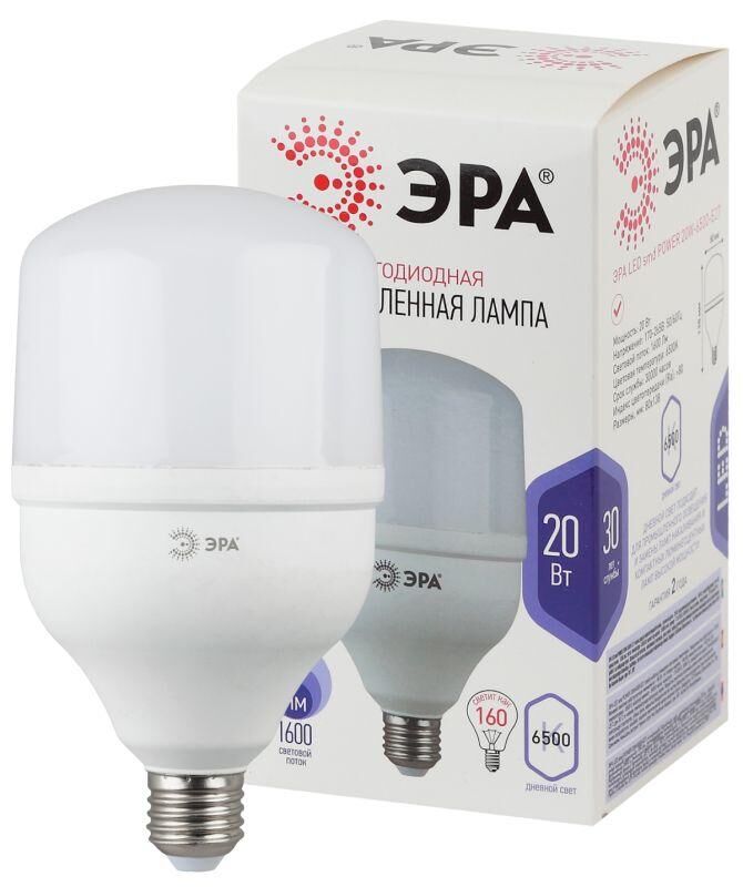Лампа светодиодная высокомощная STD LED POWER T80-20W-6500-E27 20Вт T80 колокол 6500К холод. бел. E27 1600лм Эра Б002701
