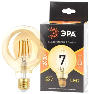 Лампа светодиодная F-LED G95-7W-824-E27 gold (филамент шар зол. 7Вт тепл. E27) (20/420) ЭРА Б0047662 Эра 