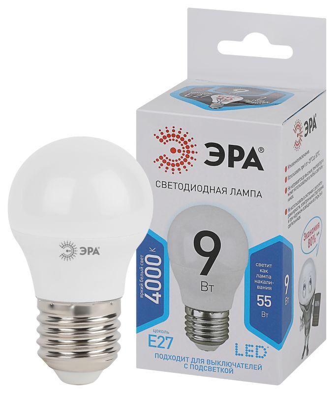 Лампа светодиодная P45-9w-840-E27 шар 720лм ЭРА Б0029044 Эра