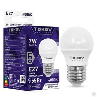 Лампа светодиодная 7 Вт G45 4000К Е27 176-264В TOKOV ELECTRIC TKE-G45-E27-7-4K 