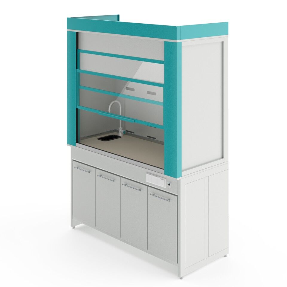 Металлический вытяжной шкаф с сантехникой ШВМ НВК 1500 МОН+ (1560×750×2250)