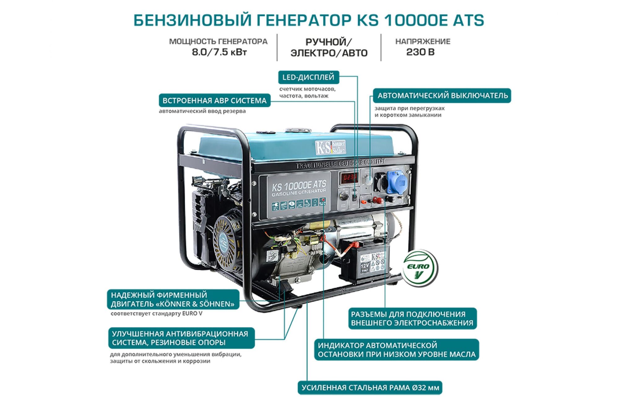 Бензиновый генератор Konner&Sohnen KS 10000E ATS 6