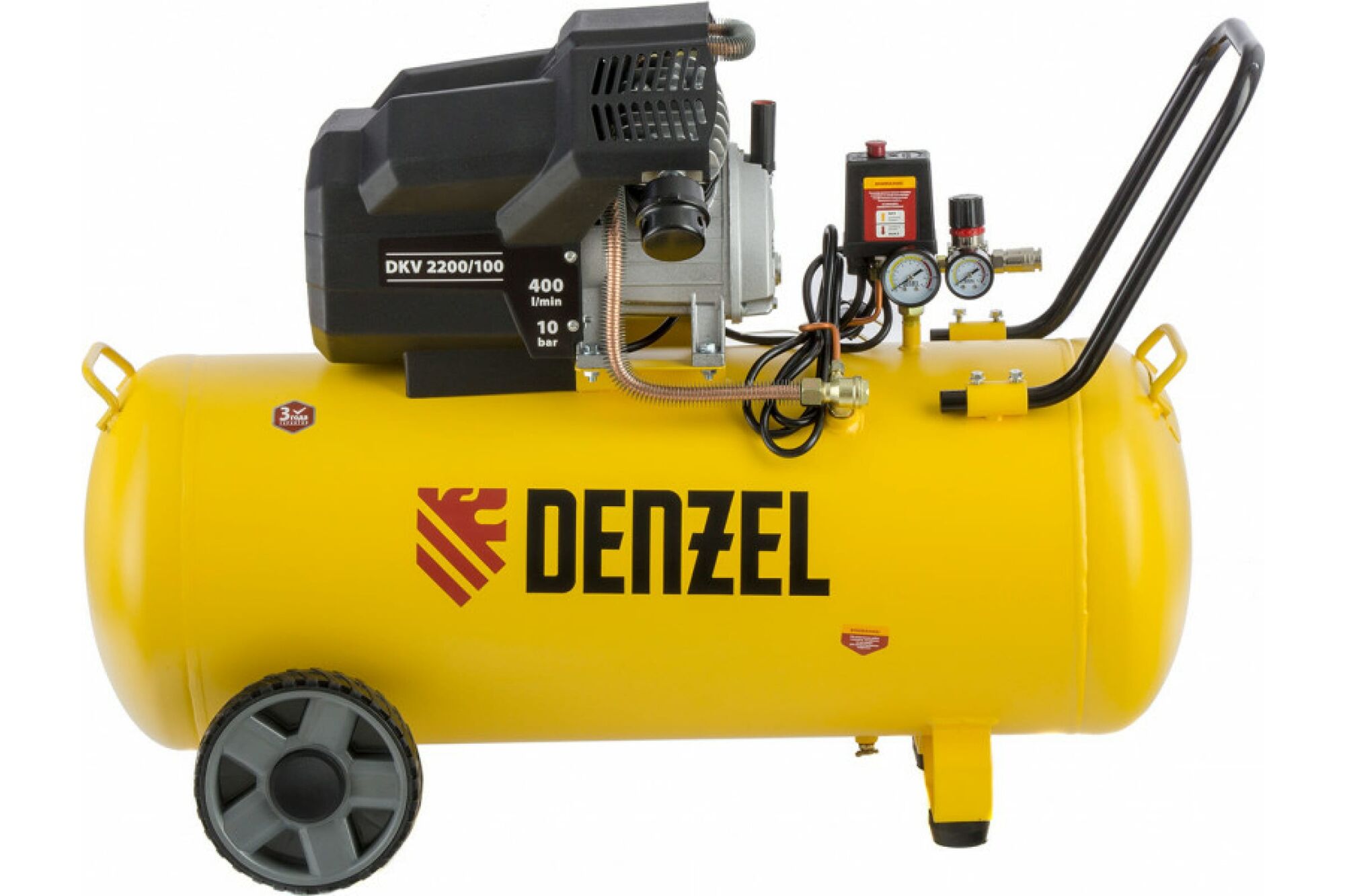 Воздушный компрессор DENZEL DKV2200/100, Х-PRO 2.2 кВт, 400 л/мин, 100 л 58079 Denzel