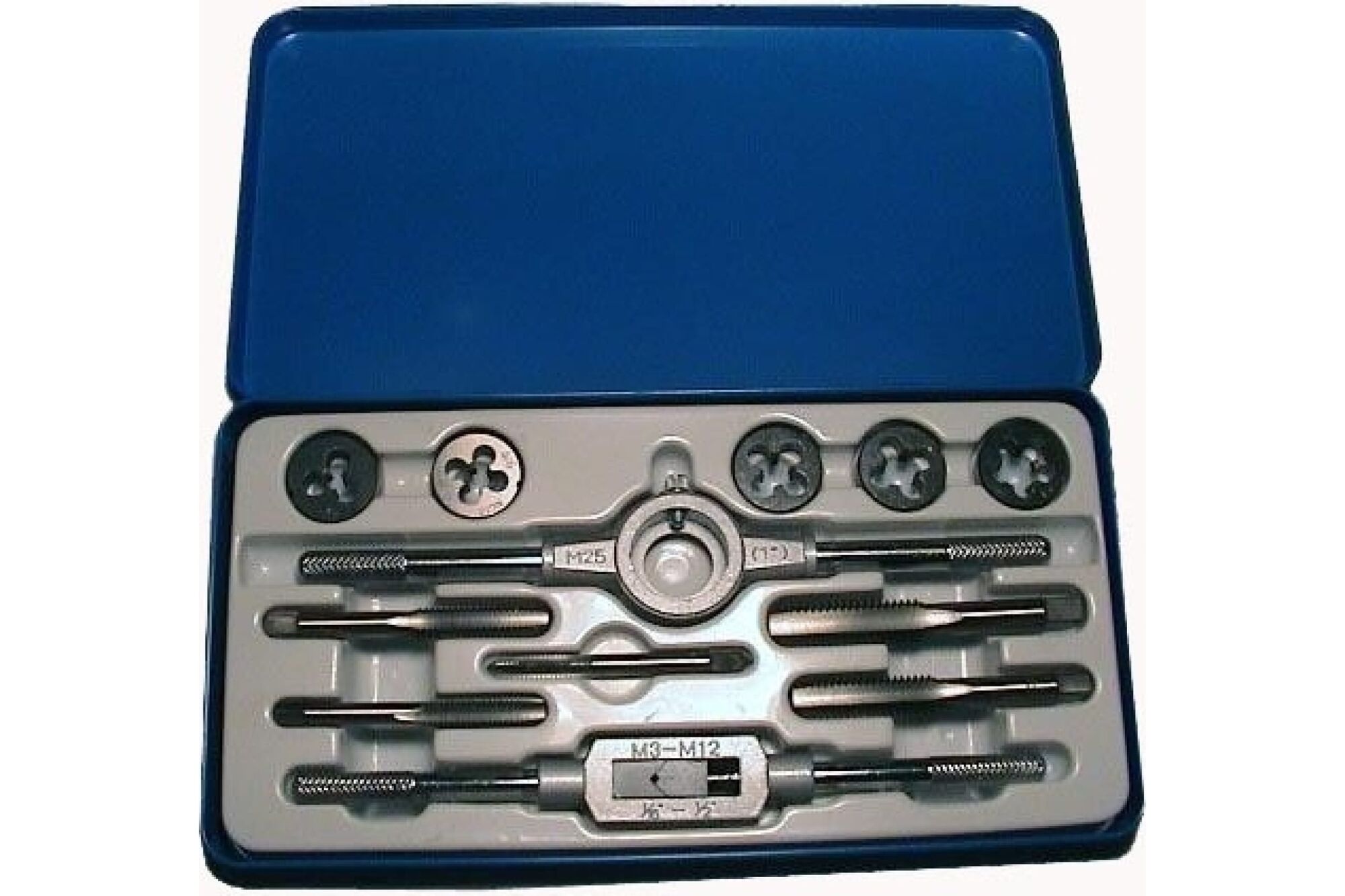 Комплект резьбонарезного инструмента: вороток и плашкодержатель CNIC и по 5 метчиков и плашек UNC1/4'-UNC1/2' 12U 23432