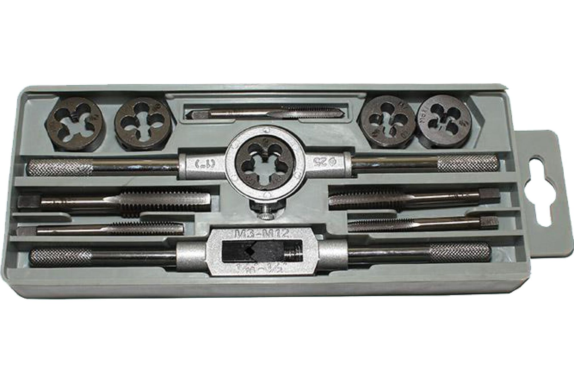 Комплект резьбонарезного инструмента: вороток и плашкодержатель CNIC и по 5 метчиков и плашек М6-М12 SР012-2 'CNC' 65505