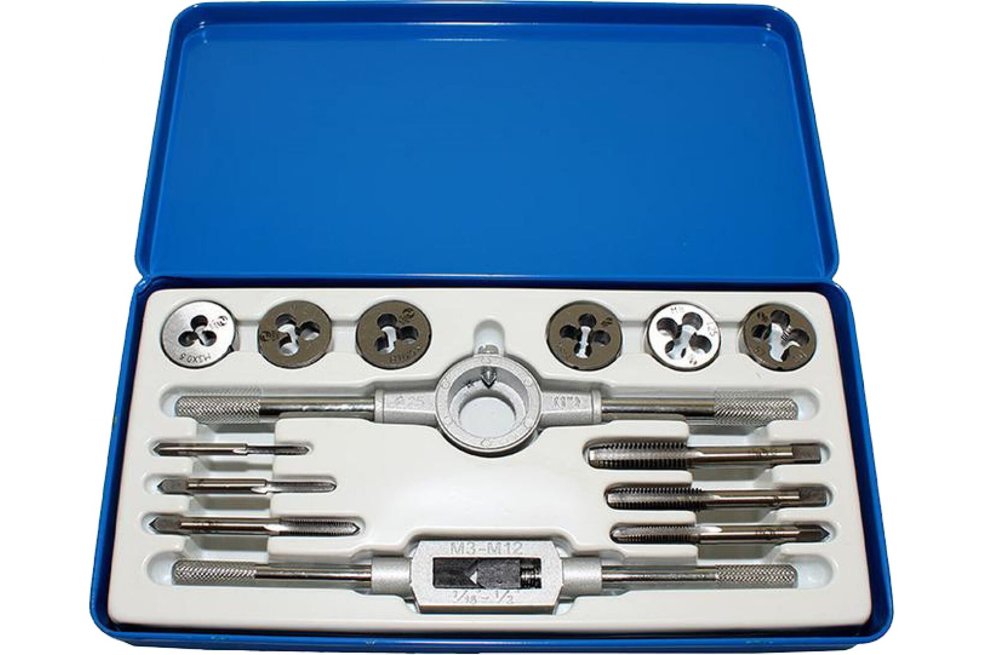 Комплект резьбонарезного инструмента: вороток и плашкодержатель CNIC и по 6 метчиков и плашек М3-М10 SМ014-1 65501