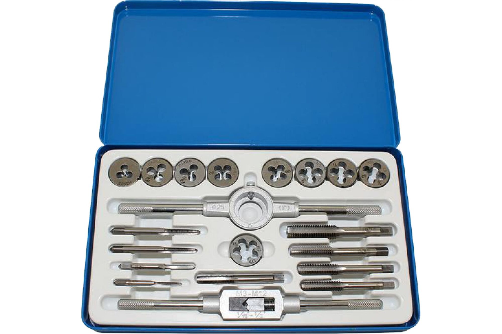 Комплект резьбонарезного инструмента: вороток и плашкодержатель CNIC и по 9 метчиков и плашек М3-М12 SМ020-1 65502