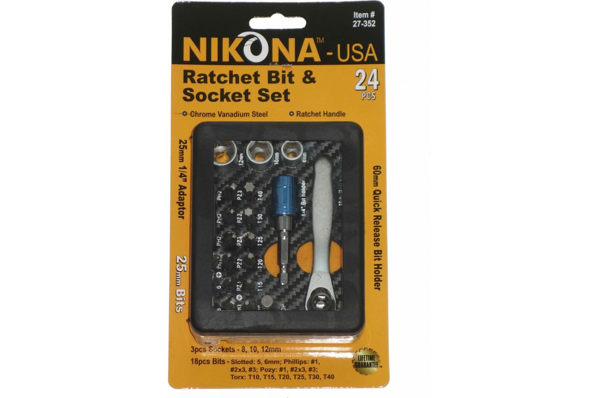 Мини набор бит и головок NIKONA с трещоткой, быстрый сброс, в пластиковом ящике, 24пр 27-352 Nikona 2