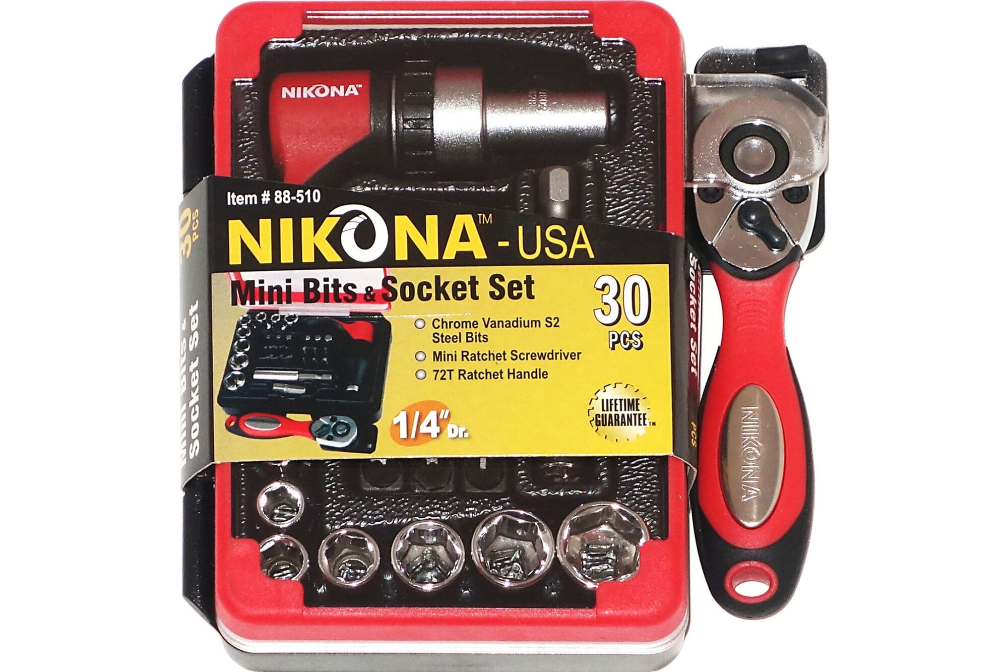 Мини набор бит и головок NIKONA с трещоткой, из S2 стали, 4-13мм, в пластиковом ящике, 30пр 88-510 Nikona 3