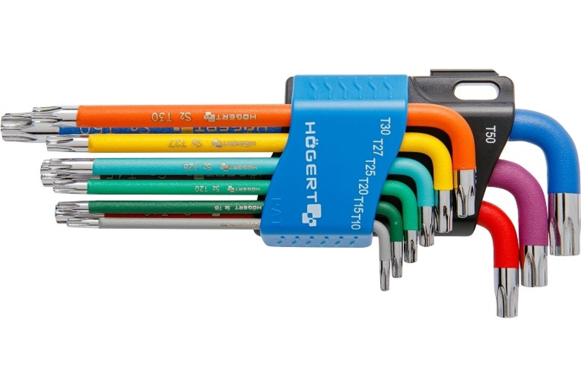 Набор Г-образных удлиненных ключей TORX HOEGERT TECHNIK с цветной маркировкой, Т10-Т50 HT1W817