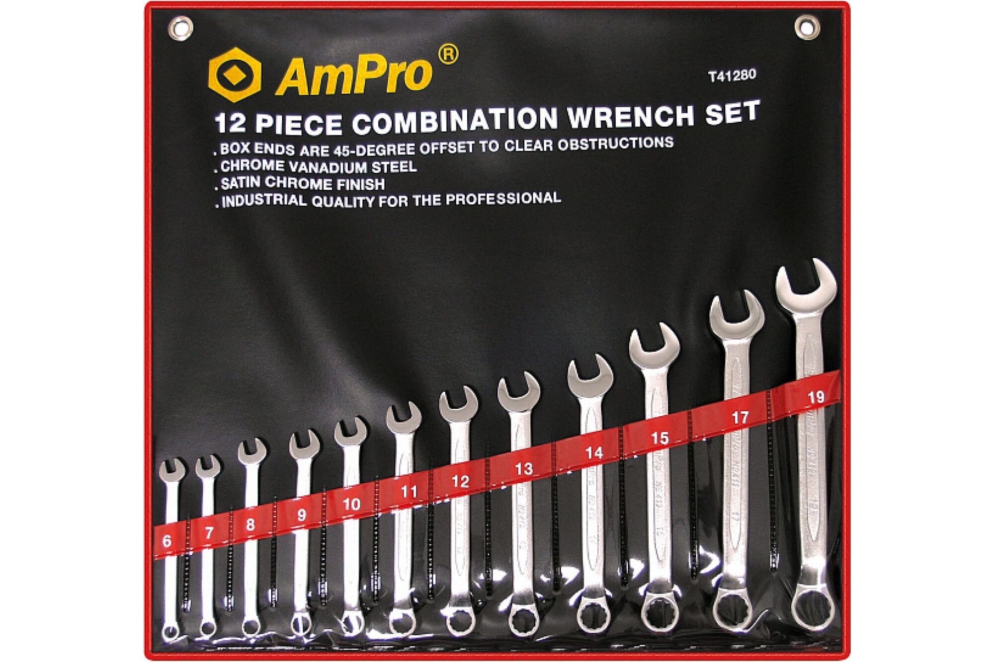 Набор ключей AmPro комбинированных с изогнутой головкой, 12 предметов 6-19мм, T41280