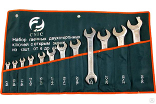 Набор ключей CNIC рожковых из 12-ти шт. 6x7 - 30x32 покрытие хром TS-001 в сумке 35425 