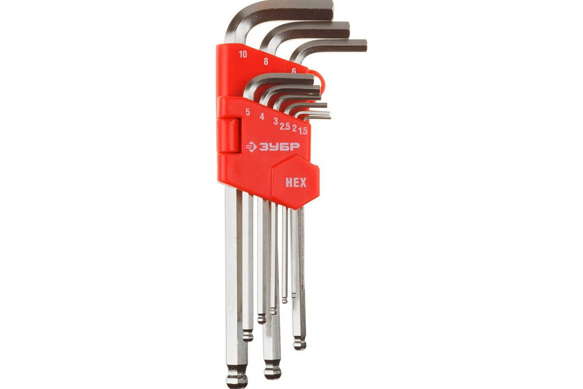 Набор ключей Зубр 'Мастер' имбусовые длинные с шариком Cr-V HEX 1,5-10 мм 9 предметов 27461-2_z02