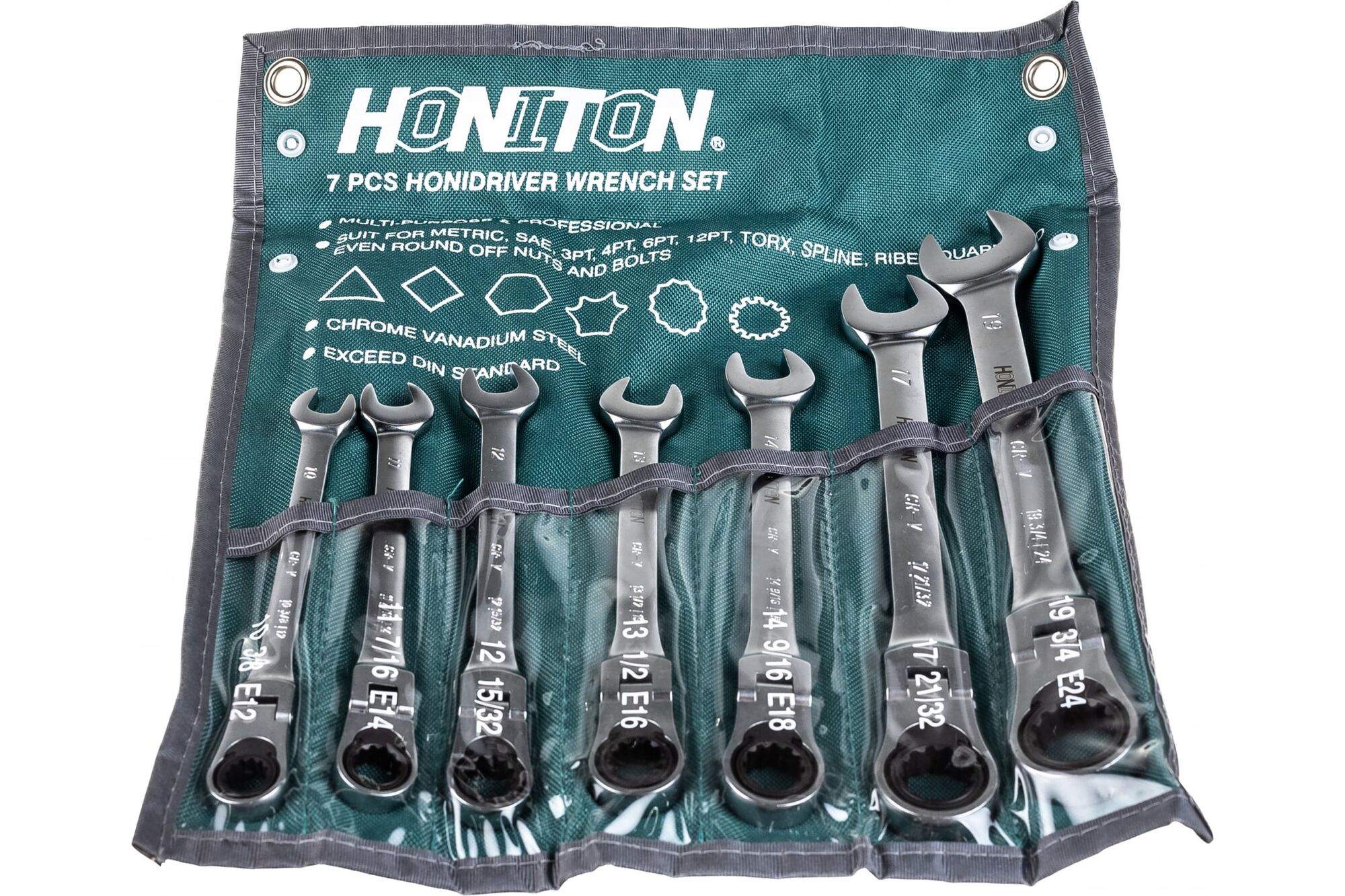 Набор комбинированных шарнирных ключей HONITON с трещоткой 7 предметов 1007FHGWP
