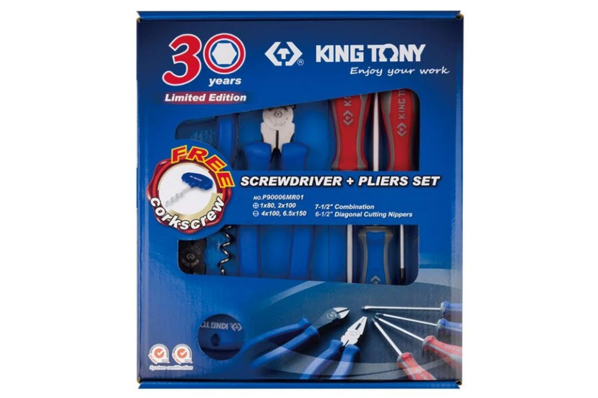 Набор пассатижей, бокорезов и отверток (6 предметов + штопор для бутылок) KING TONY P90006MR01 1