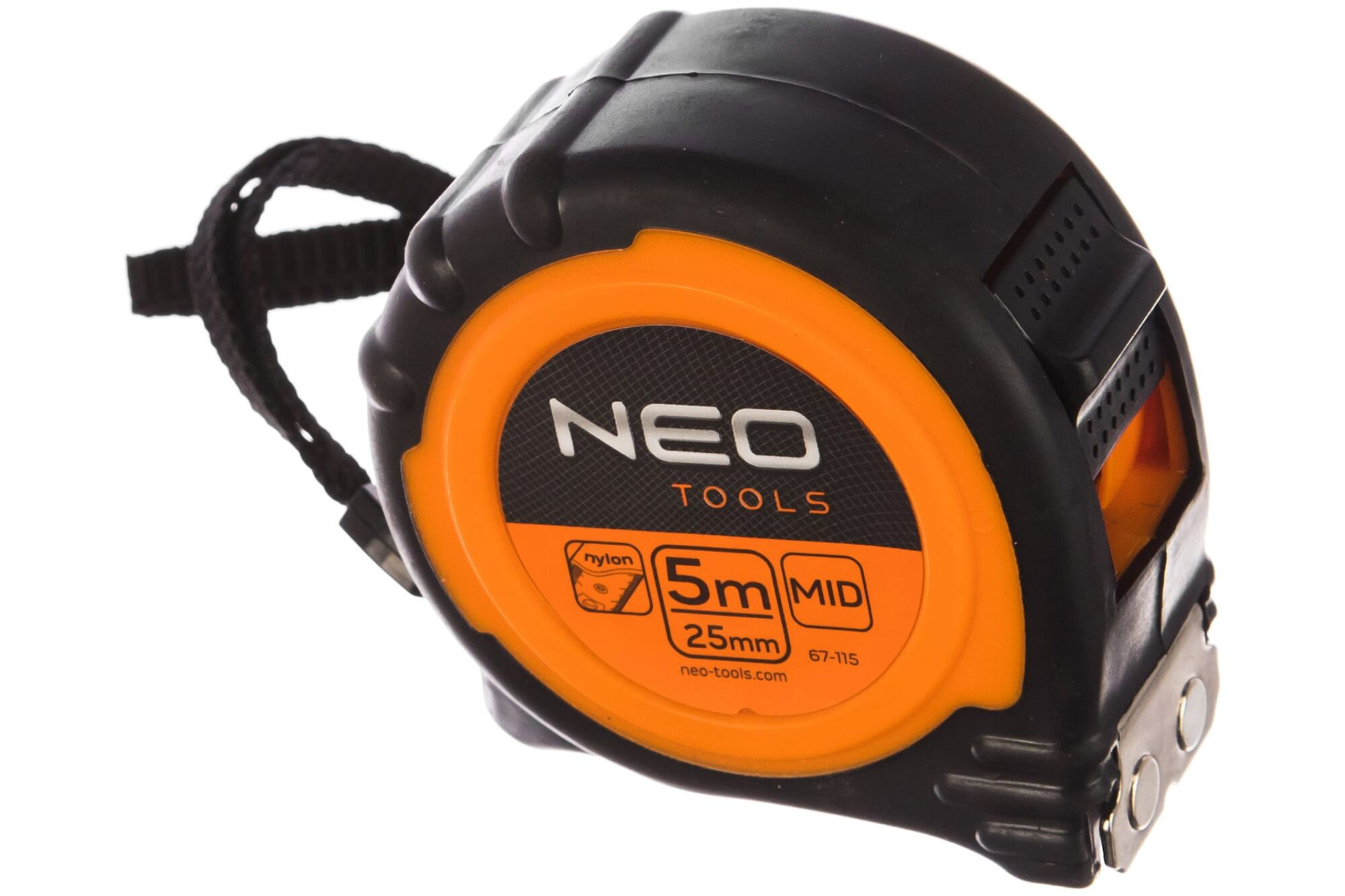 Рулетка NEO Tools стальная лента с нейлоновым покрытием 5 м x 25 мм магнит амортизатор 67-115