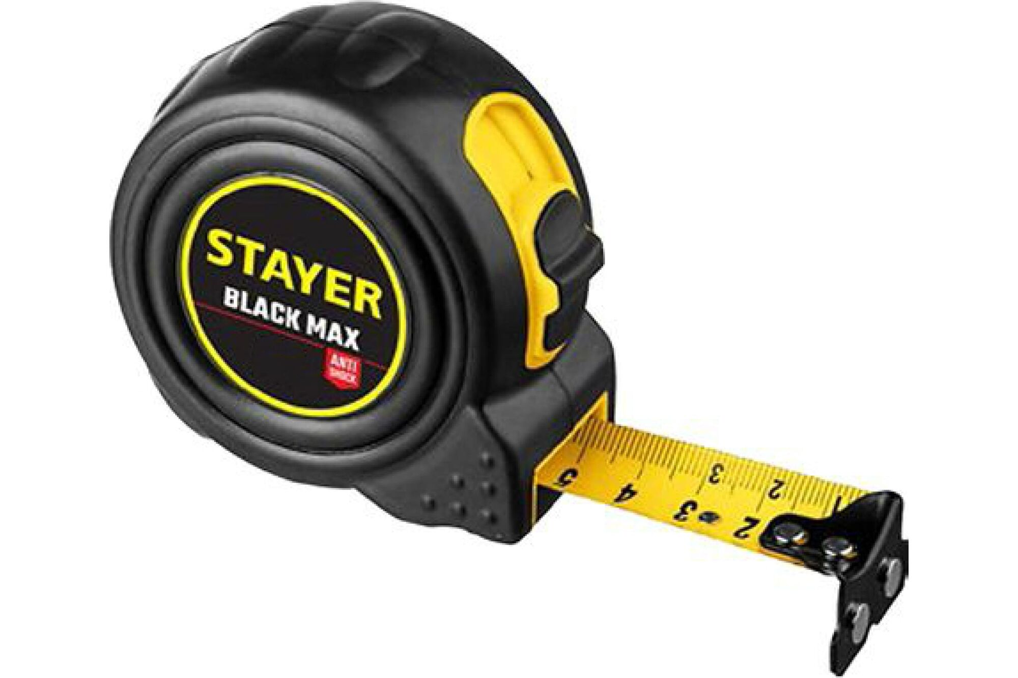 Рулетка Stayer BlackMax 10 м / 25 мм в ударостойком полностью обрезиненном корпусе и двумя фиксаторами 3410-10_z02