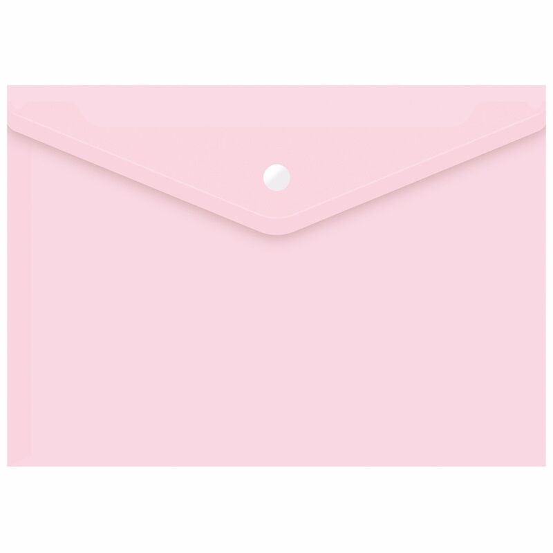 Папка-конверт с кнопкой, "Консул" А4, до 100 листов, прозрачная, розовая, 0,15 мм