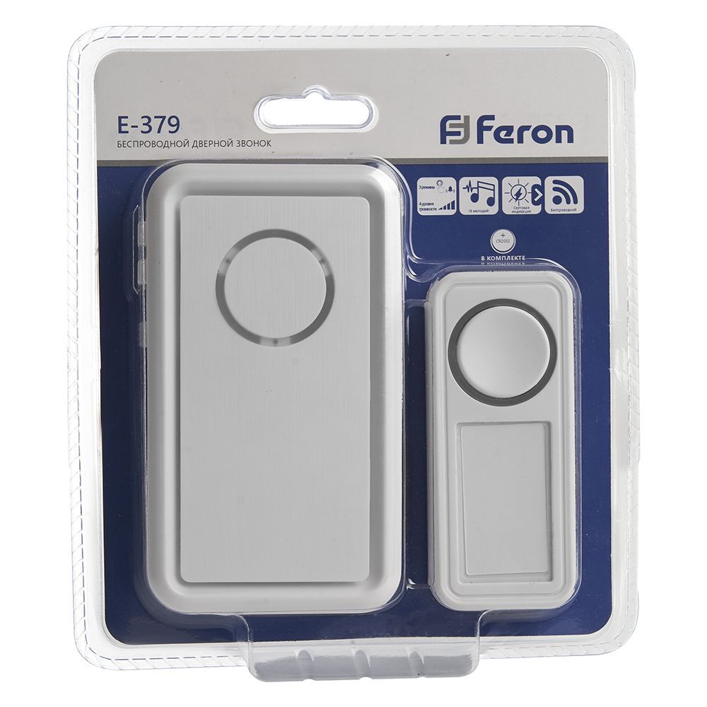 Звонок дверной беспроводной Feron E-379 41435 Электрический 18 мелодий белый с питанием от батареек