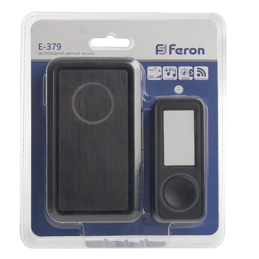 Звонок дверной беспроводной Feron E-379 41436 Электрический 18 мелодий черный с питанием от батареек