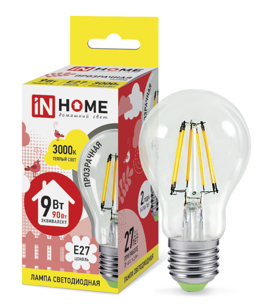 Лампа LED-A60-deco 9Вт 230В Е27 3000К 1040Лм 4690612008066 IN HOME