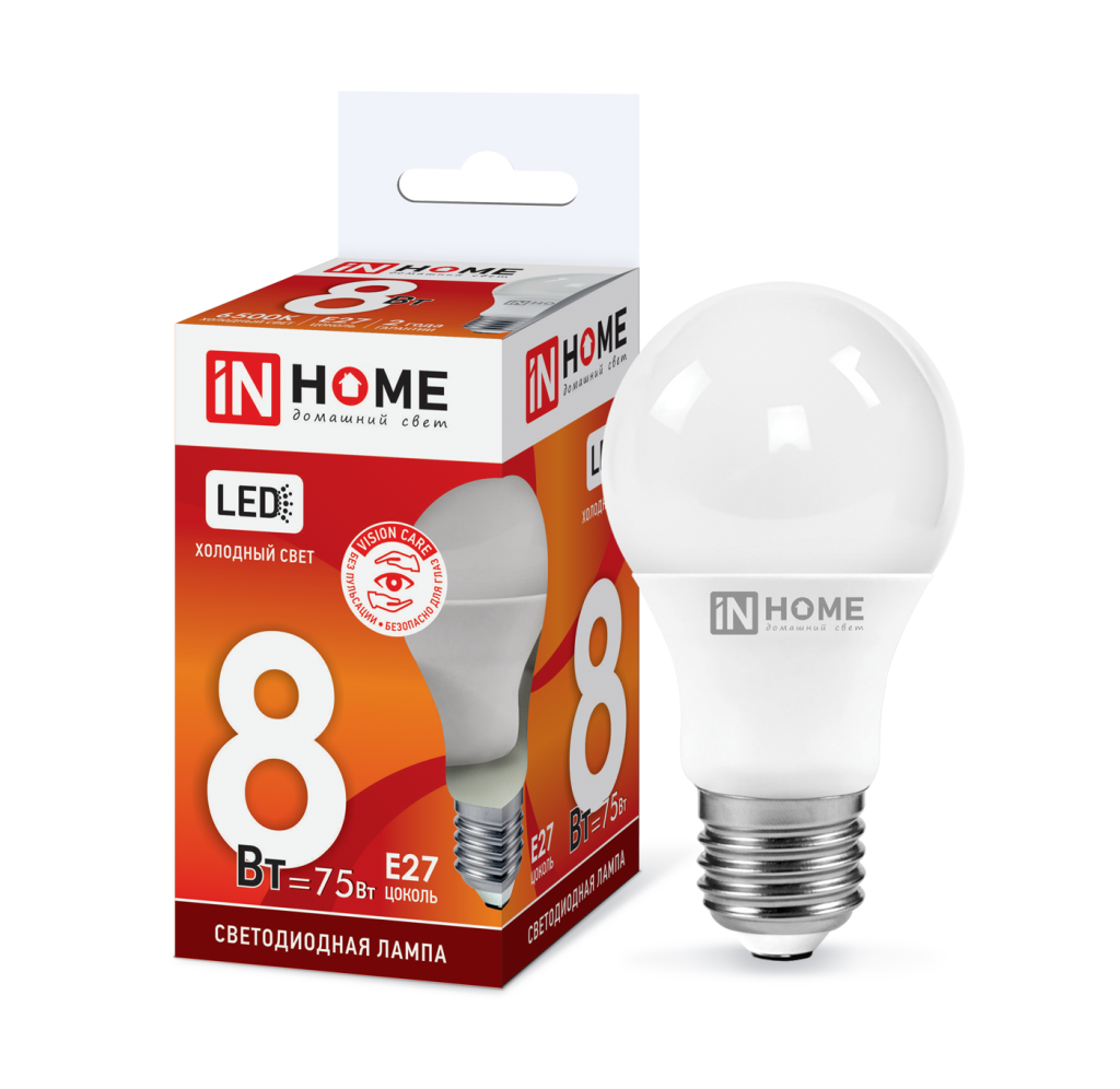 Лампа LED-A60-VC 8Вт 230В Е27 6500К 760Лм IN HOME 4690612024042