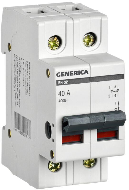 Выключатель нагрузки (мини-рубильник) 2п ВН-32 40 А GENERICA MNV15-2-040
