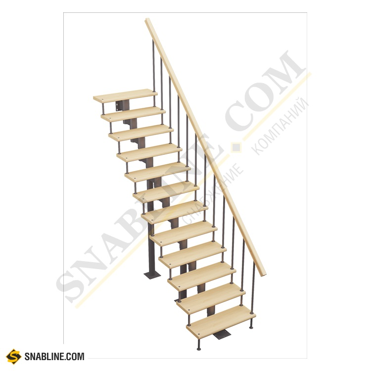 Модульная лестница LESENKA (ЛЕСЕНКА) Стандарт «Классик» (прямой марш), высота 3420-3610 мм высота шага 180 мм цвет серый