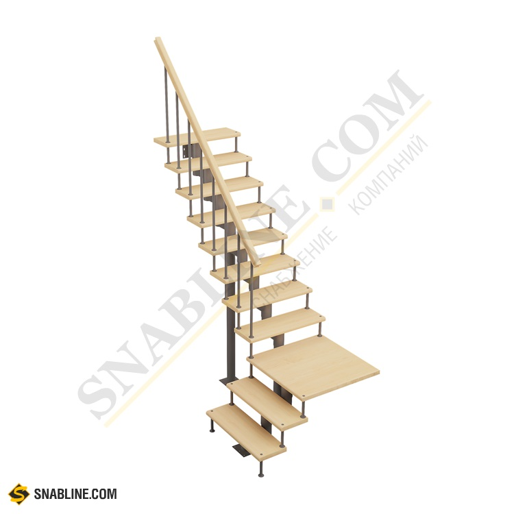 Модульная лестница LESENKA (ЛЕСЕНКА) Статус «Классик» (с поворотом 90° с площадкой), высота 2880-3040 мм высота шага 180