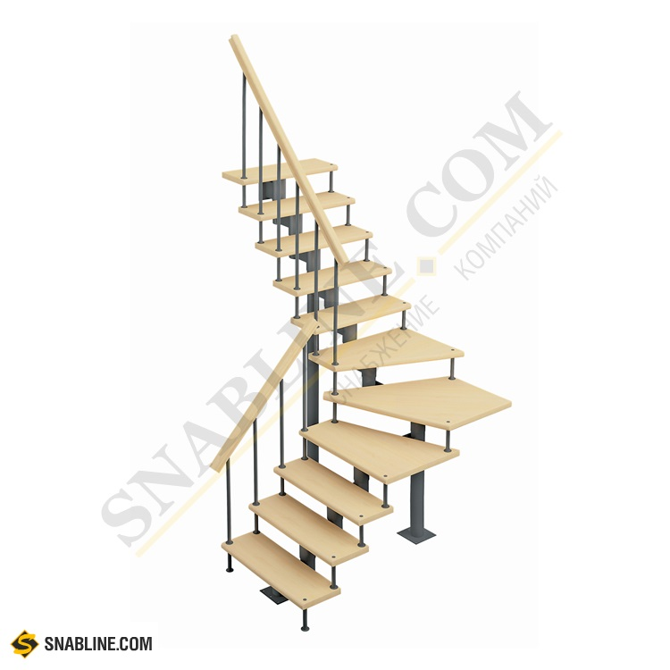 Модульная лестница LESENKA (ЛЕСЕНКА) Фаворит «Классик» (с поворотом 90°), высота 2700-2850 мм высота шага 180 мм цвет се