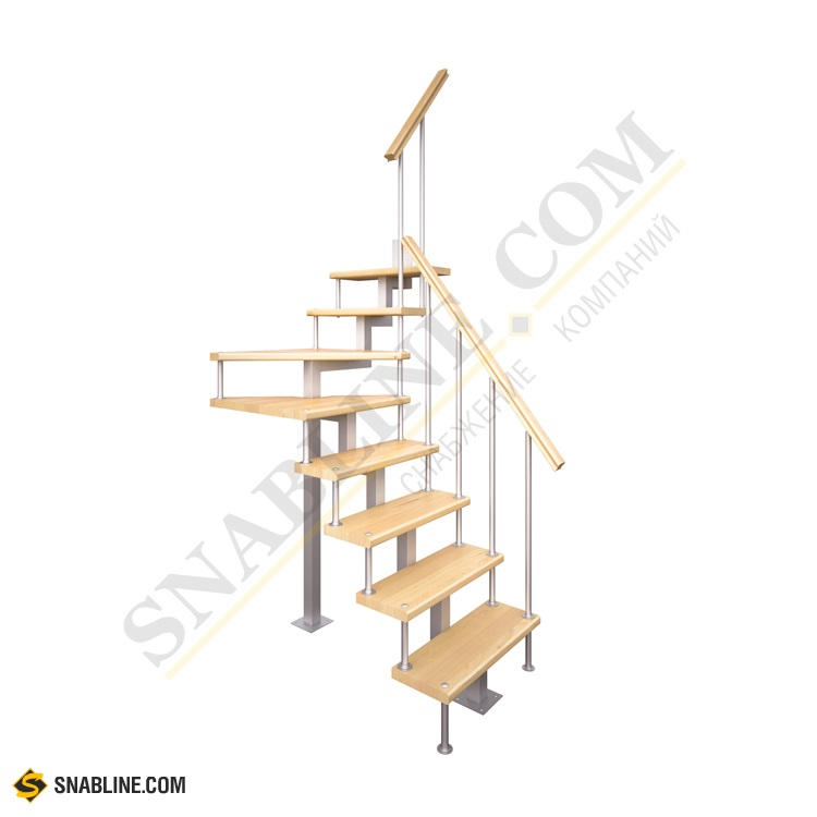 Модульная малогабаритная лестница LESENKA (ЛЕСЕНКА) Компакт «Квадро» (с поворотом 90° квадратный профиль), высота 2250-2