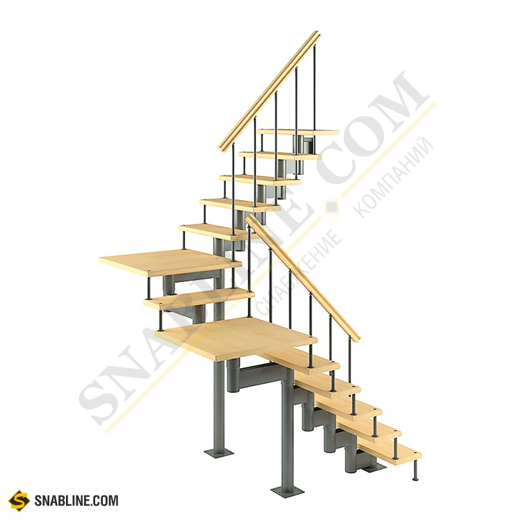 Модульная лестница LESENKA (ЛЕСЕНКА) Комфорт «Классик» (с поворотом на 180° и площадками), высота 3375-3525 мм высота ша