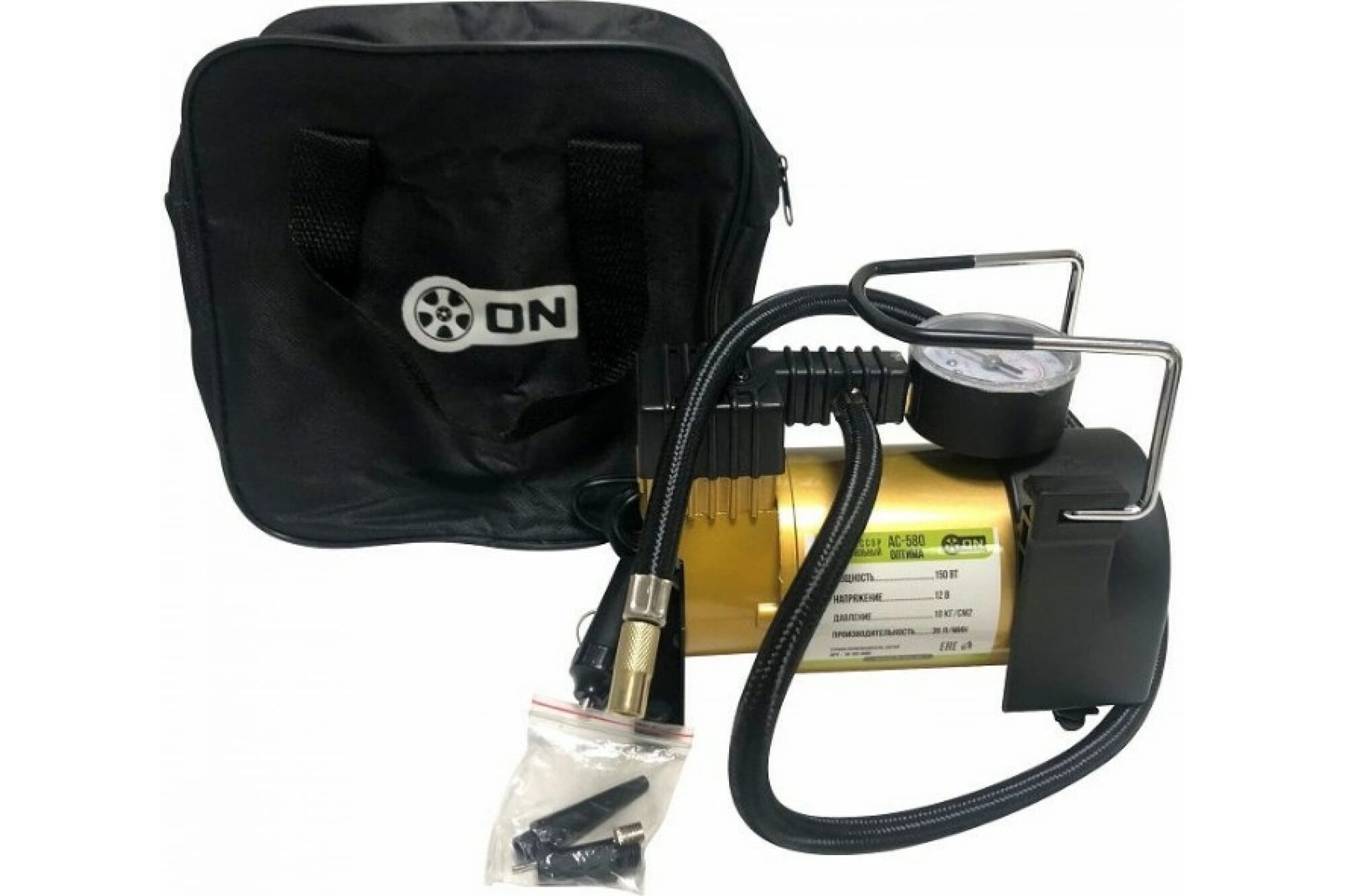 Автомобильный компрессор ON АС-580, тип Торнадо, в сумке, 40лмин, 160 Вт, 12 В. 16-03-001
