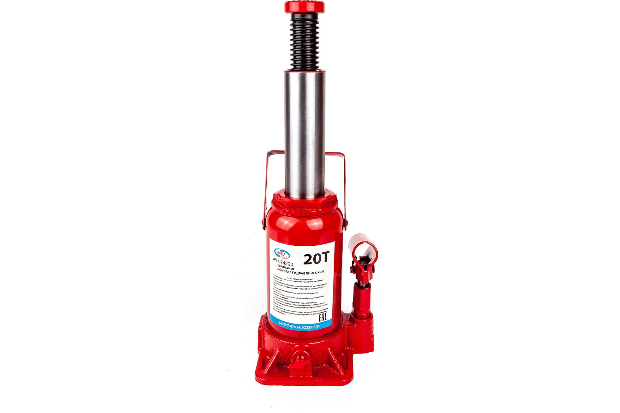 Гидравлический бутылочный домкрат 20 т в коробке /красный/ AUTOVIRAZH AV-074220