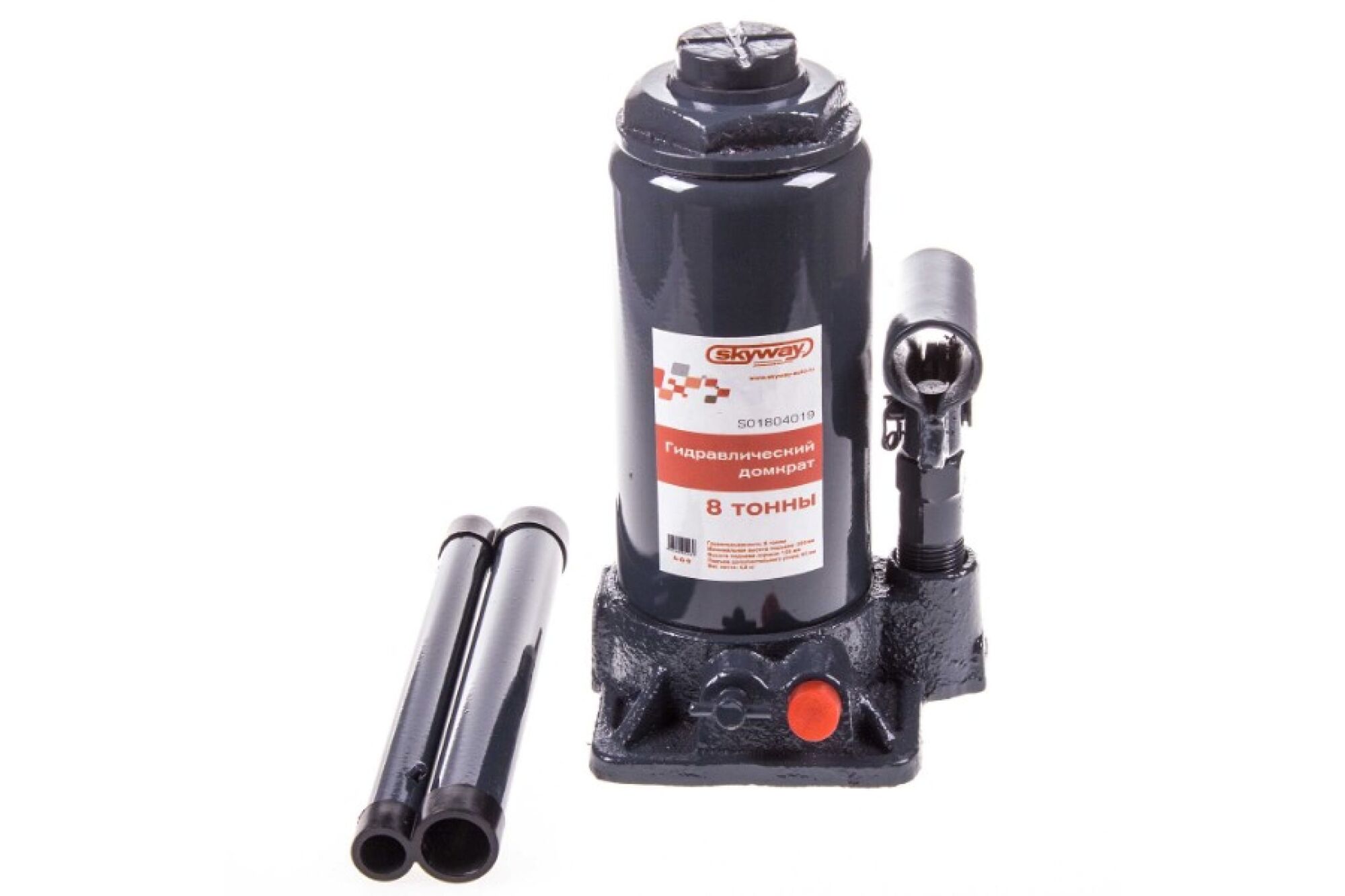 Гидравлический бутылочный домкрат SKYWAY 8 т h 200-385 мм с клапаном в коробке S01804019