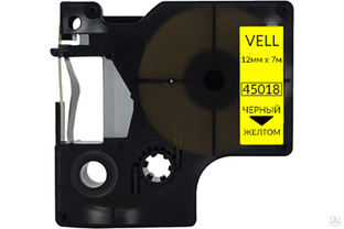 Лента Vell VL-D-S0720580/45018 12 мм, черный на желтом, для LM 210D/PnP/280/420P/500TS/Rhino 328666 #1