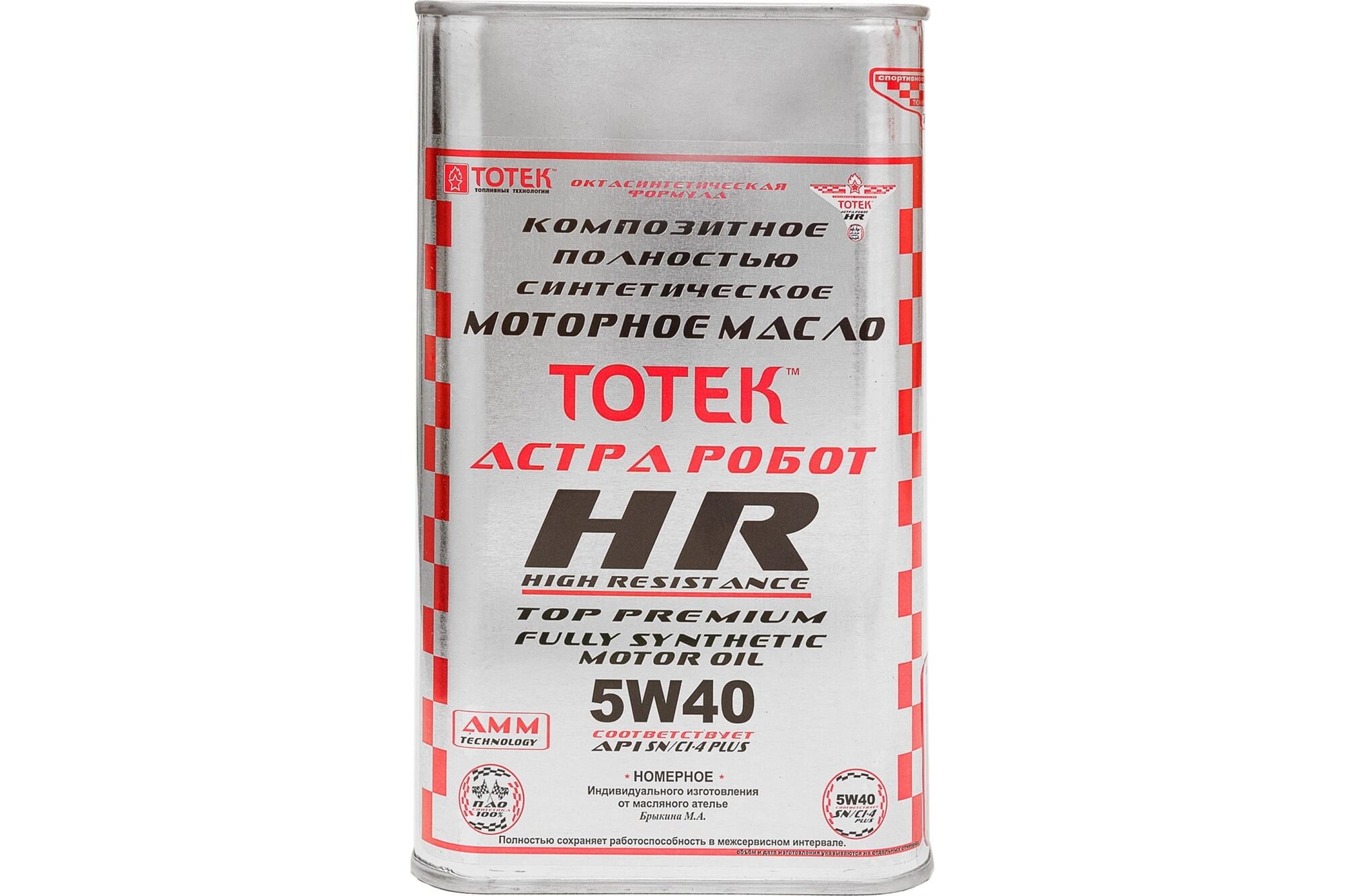 Синтетическое моторное масло 100% PAO ТОТЕК Астра Робот HR SAE 5W40, 1 л HR540001 Тотек