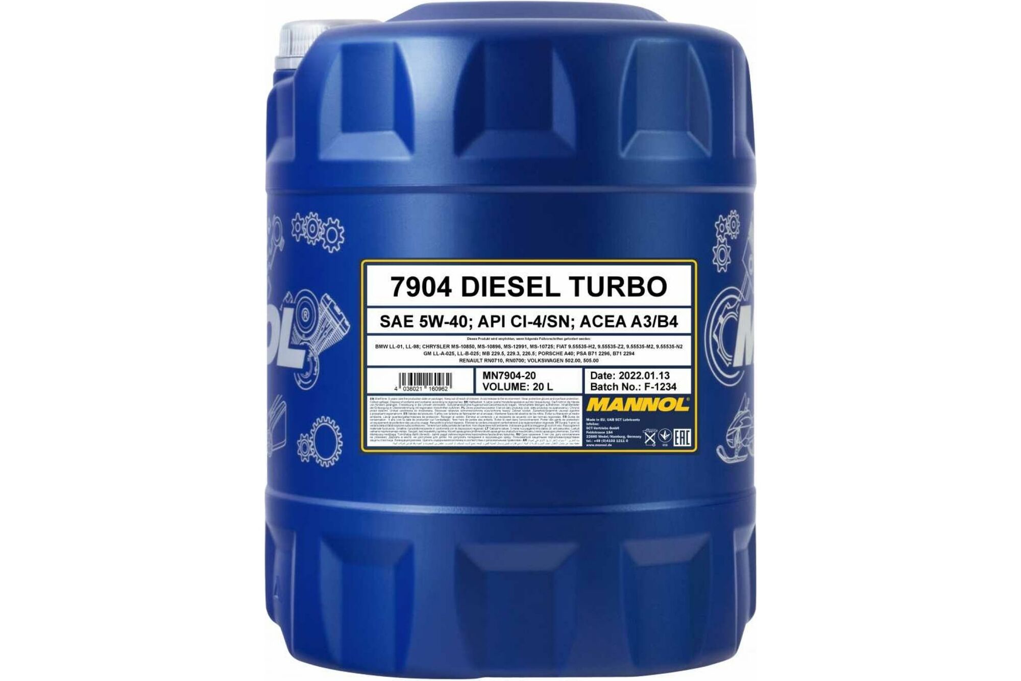 Синтетическое моторное масло MANNOL DIESEL TURBO 5W-40 20 л 1052 Mannol