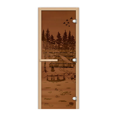 Для бани и сауны Fireway 1,9х0,7 стекло Банька в лесу бронза 8 мм матовое