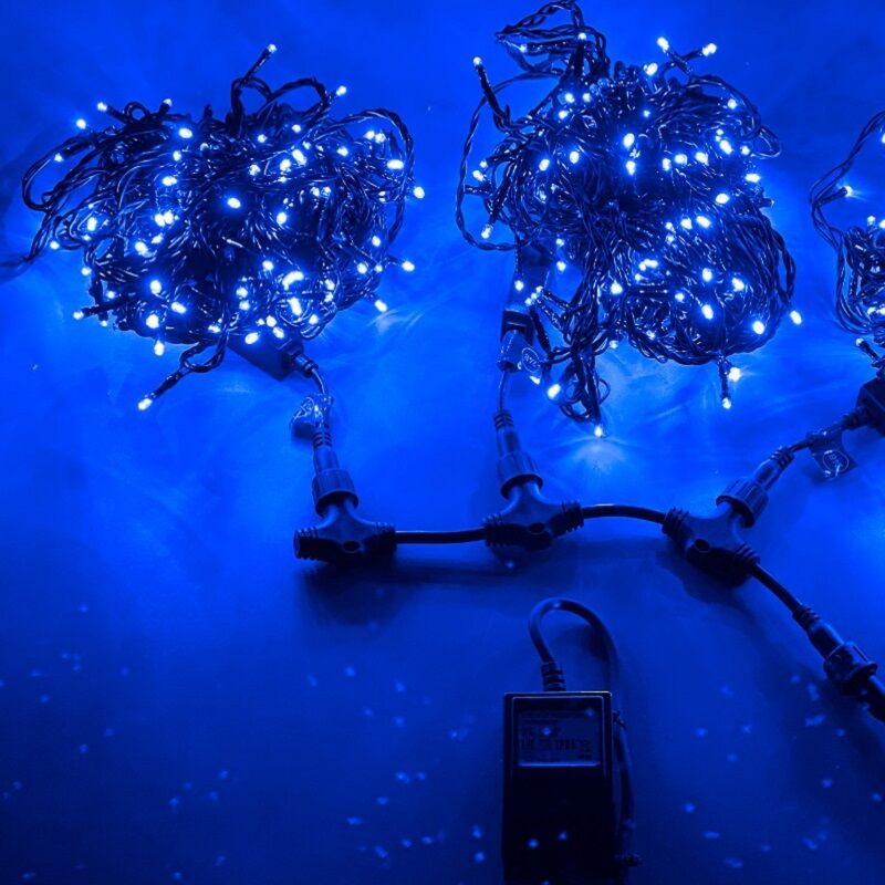 Светодиодная гирлянда СПАЙДЕР LED 3 Нити по 20 м, синий, чёрный провод, постоянное свечение