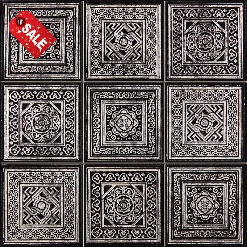 Мозаика Skalini Trafalgar TRG-3 Мрамор черный, серебро, поверхность микс