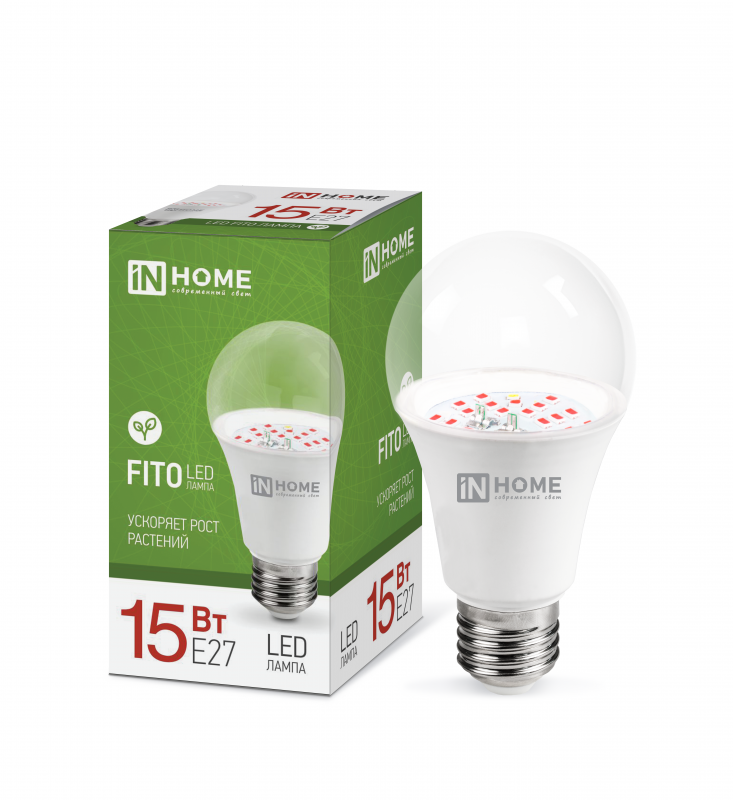 Лампа светодиодная LED-A60-FITO 15Вт A60 грушевидная E27 230В для растений IN HOME