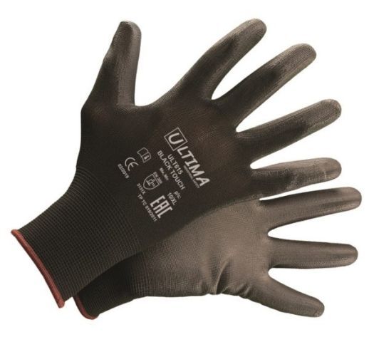 Перчатки рабочие Ultima BLACK TOUCH нейлоновые с полиуретановым покрытием, черные 615 /12/240/