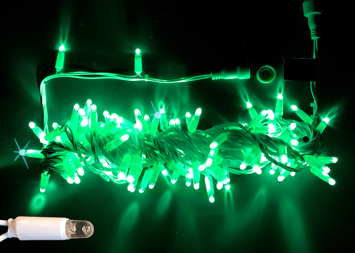 Гирлянда LED Нить 10 м, 220В, IP65 герметичный колпачок, постоянное свечение, зелёная