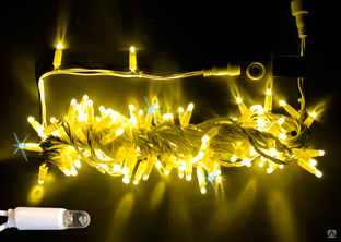 Гирлянда LED Нить 10 м, 220В, IP65 герметичный колпачок, постоянное свечение, жёлтая 